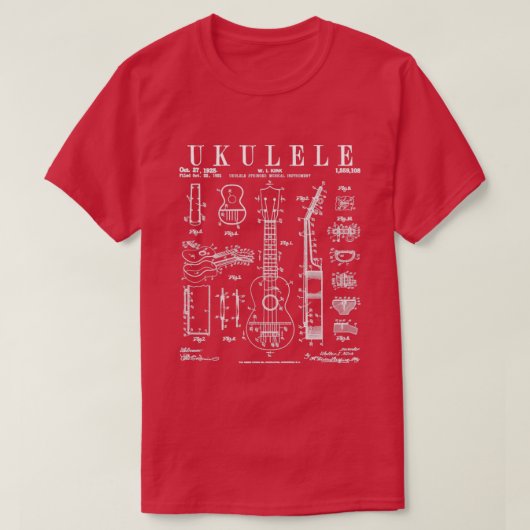 Ukulele Musical Instrument Uke  Patent Draw T-shirt (Design voorkant)