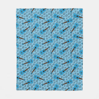Ukulele Muzieknoten Patroon Uke Speler (Blauw) Fleece Deken