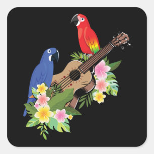 Ukulele Parrot Vierkante Sticker