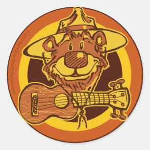 Ukulele Rangers "Glimlachend Beer met Uke" Cartoon Ronde Sticker