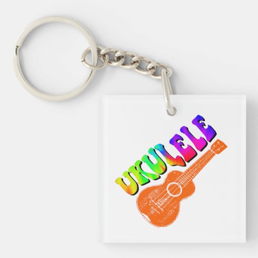 Ukulele Tie Dye Groovy Tekst Kunst Sleutelhanger (voorkant)