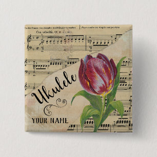 Ukulele Tulip — Datablad Muziek Gepersonaliseerd Vierkante Button 5,1 Cm