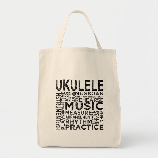 Ukulele Typografie Tote Bag (Voorkant)