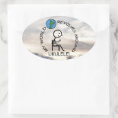 Ukulele - World revolves rond ovaal Sticker (Tas)