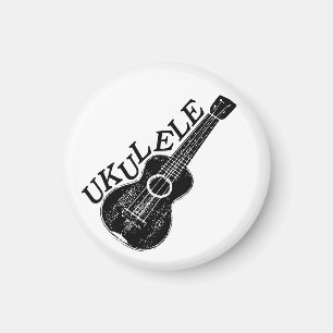 Ukulele Zwart-wit Tekst en Afbeelding Magneet