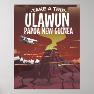 Ulawun Papoea-Nieuw-Guinea vintage cartoonaffiche. Poster