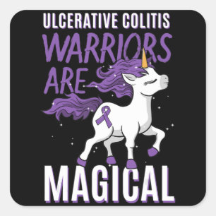 Ulceratieve Colitis Awareness IBD Unicorn Paars Ri Vierkante Sticker