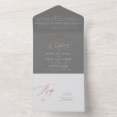 Ultimate Elegant Grey Simple Roos Gold Wedding All In One Uitnodiging (Binnen)
