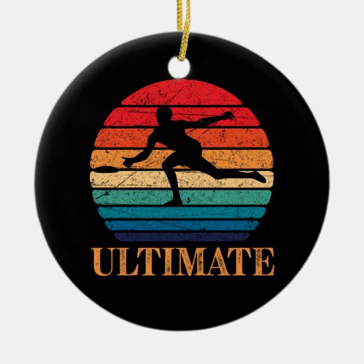 Ultimate Frisbee Retro Player Flying Disk Throding Keramisch Ornament (Voorkant)