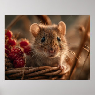 Ultra close-upportret van een schattige wilde muis poster