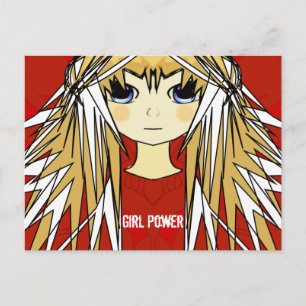 Ultra Cute Anime Blonde Long Hair Girl Power Briefkaart
