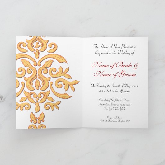 Ultra Elegante Gouden Damast bruiloft uitnodiging (Binnen)