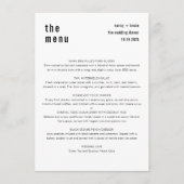 Ultra minimaal stijlvol zwart wit bruiloft diner menu (Voorkant)