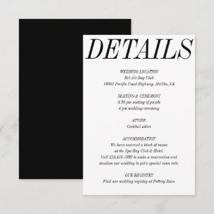 Ultra Minimale Vette Typografie Zwart Wit Bruiloft Informatiekaartje