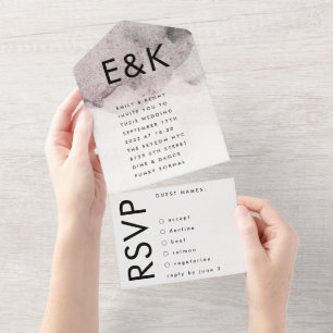 Ultra Modern Black Ink Waterverf Wedding All In One Uitnodiging