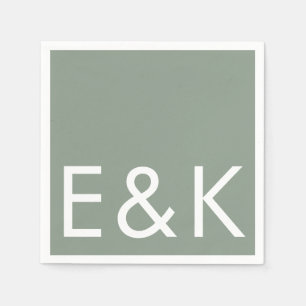 Ultra Modern Bold Big Monogram Simple Sage Green Servet
