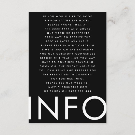 Ultra Modern Bold Big Monogram Weddenschap Details Informatiekaartje (Voorkant)