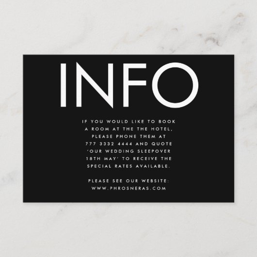 Ultra Modern Bold Grote INFO Bruiloft Details Informatiekaartje (Voorkant)