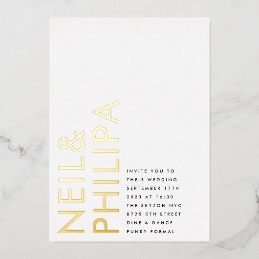 Ultra Modern Bold NAMES Eenvoudig huwelijk Folie Uitnodiging (Voorkant)