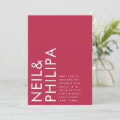 Ultra Modern Bold NAMES Magenta Red Wedding Kaart (Staand voorkant)
