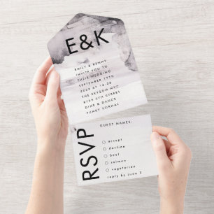 Ultra Modern Genderneutraal Ink Wedding All In One Uitnodiging