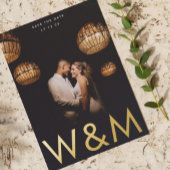 Ultra Modern Gold Photo Monogram bewaart de datum Folie Uitnodiging