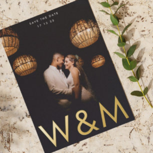 Ultra Modern Gold Photo Monogram bewaart de datum Folie Uitnodiging