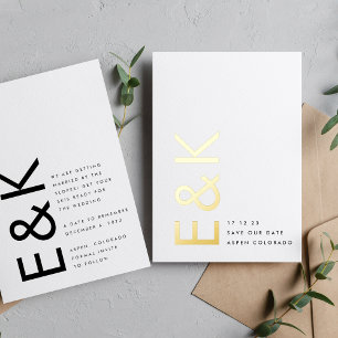 Ultra Modern Goud Niet-Fotografisch Monogram Save Folie Uitnodiging