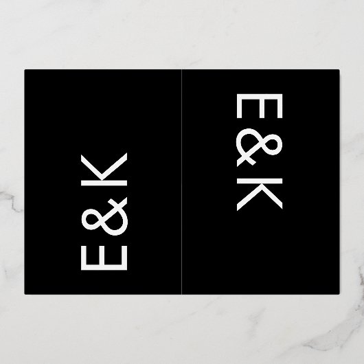 Ultra Modern Monogram 2 x Info Details GOLD Folie Uitnodiging (Achterkant)