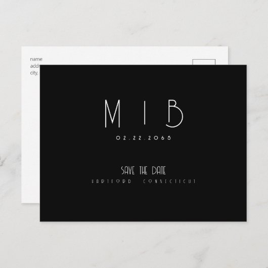 Ultra Modern Monogram B/W Sla de datum op Briefkaart (Voorkant / Achterkant)