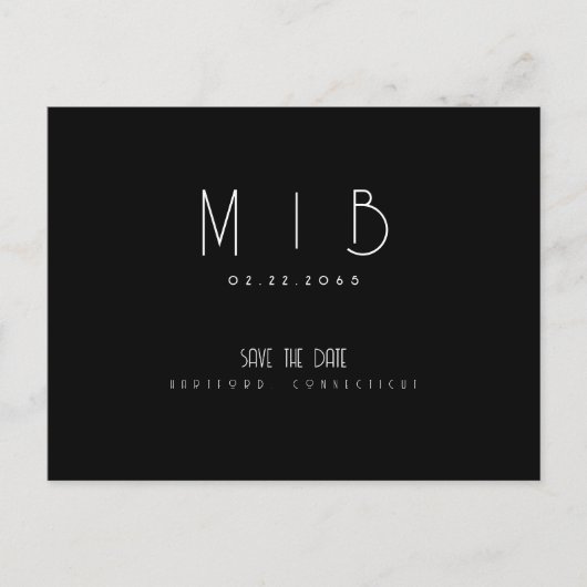 Ultra Modern Monogram B/W Sla de datum op Briefkaart (Voorkant)