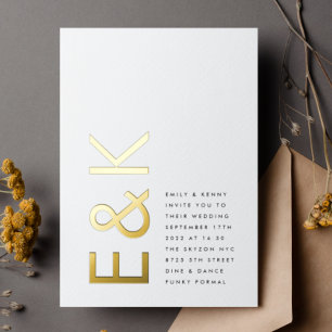Ultra Modern Monogram Eenvoudig Huwelijk ECHT GOUD Folie Uitnodiging