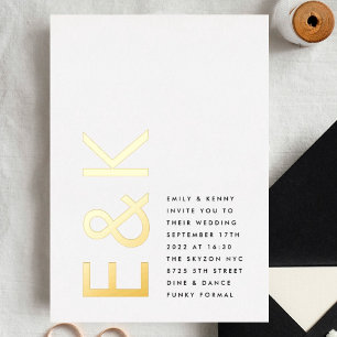 Ultra Modern Monogram Fun Wedding REAL GOLD Folie Uitnodiging