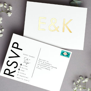 Ultra Modern MONOGRAM RSVP GOLD FOIL BRIEFKAART