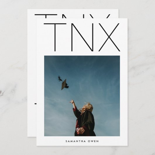 Ultra modern zwart TNX Simple Photo Afstuderen Bedankkaart (Voorkant / Achterkant)