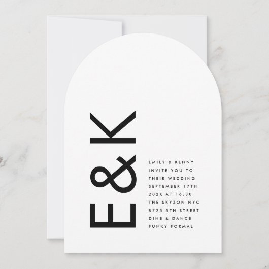 Ultra Moderne Boog Monogram Huwelijk Kaart (Voorkant)