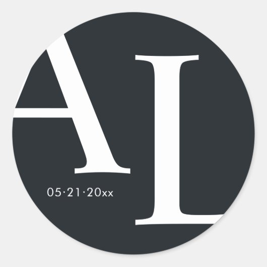 Ultra moderne grote monogram bruiloft ronde sticker (Voorkant)