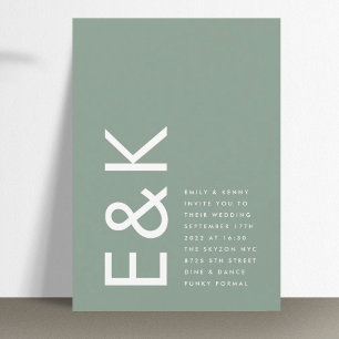 Ultra Moderne Sage Green Monogram Simple Wedding Kaart