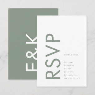 Ultra Moderne Sage Green Monogram Simple Wedding RSVP Kaartje