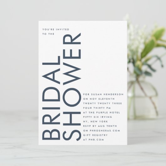 Ultra Navy Blue Modern Custom Name Bridal Kaart (Staand voorkant)