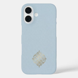 Ultra Premium Poederblauw & Geborsteld Goud Minima iPhone 16 Hoesje