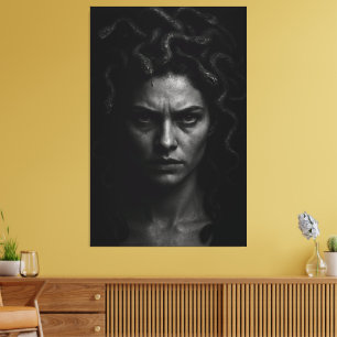 Ultra-realistische zwart-wit Medusa Headshot Canvas Afdruk