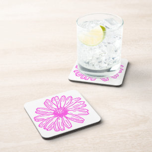 Ultra-roze Daisy Flower Print, Hippie Floral Bier Onderzetter