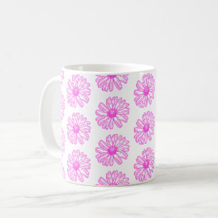 Ultra-roze Daisy Flower Print, Hippie Floral Koffiemok