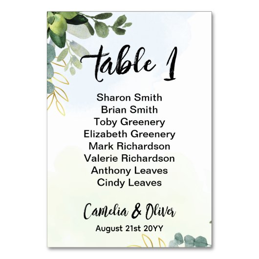 ULTRA THICK Table Number Greenery Eucalyptus Kaart (Voorkant)