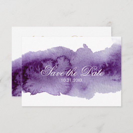 Ultra Violet Aquarelle Faire-Part de Save The Date (Devant / Derrière)