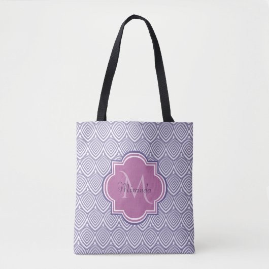 Ultra Violet Arched Scallops Orchid Monogram Naam Tote Bag (Voorkant)