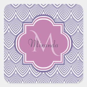 Ultra Violet Arched Scallops Orchid Monogram Naam Vierkante Sticker