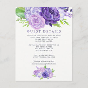 Ultra Violet Bloemen Bruiloft Gast Details Informatiekaartje