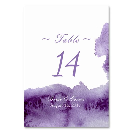 Ultra Violet Elegant Waterverf Table Number Kaart (Voorkant)